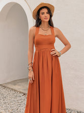 Crisscross Back Smocked Square Neck Maxi Dress OutfitFlow